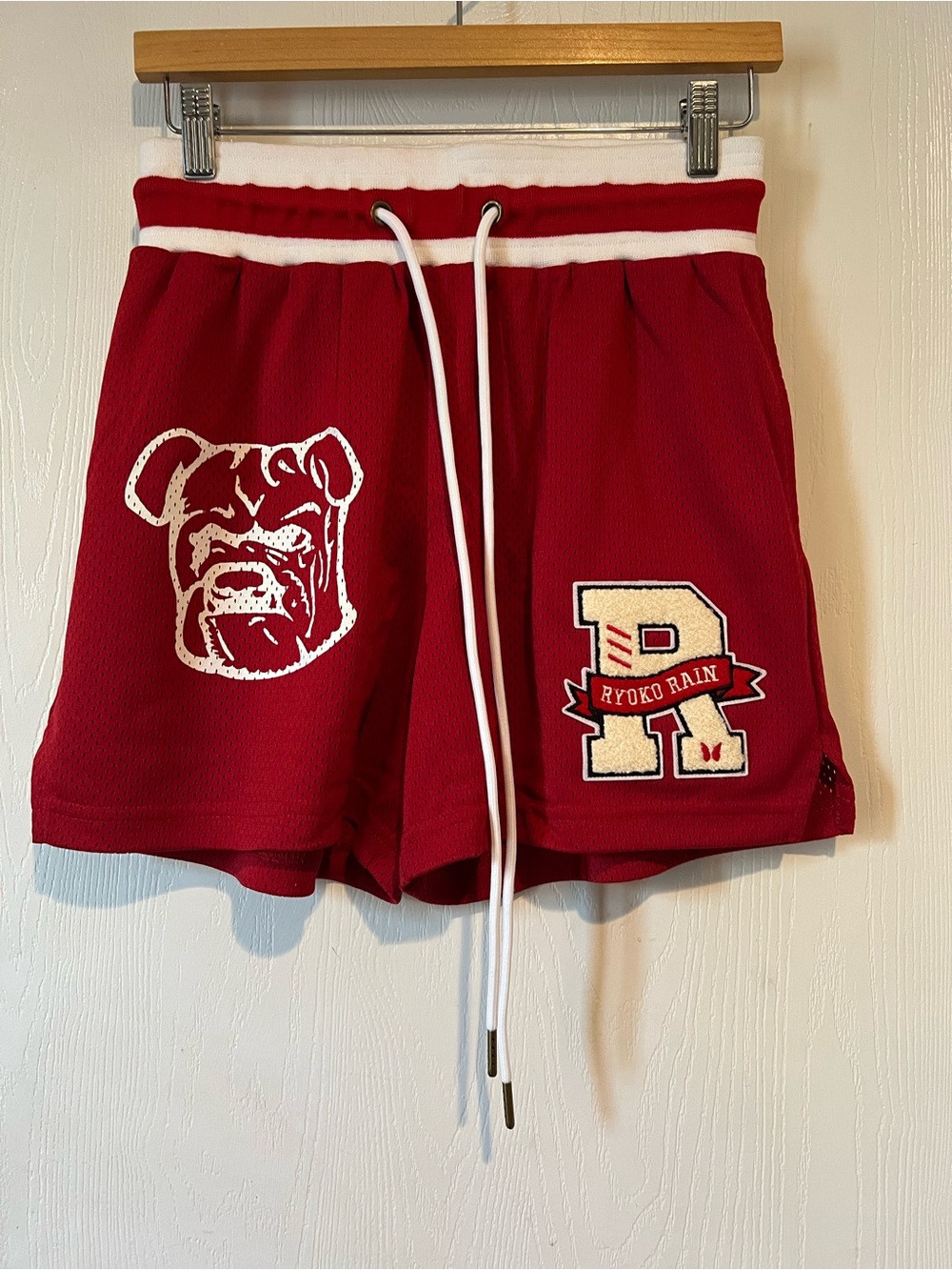 Ryoko Rain Mesh Gym Shorts Red Bulldog Spade Graphic Made in USA Men Sz Small